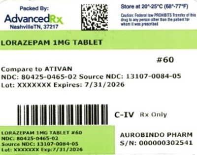Lorazepam 1mg Tablet #60 (Lorazepam 1mg Tablet 80425 0465 02)